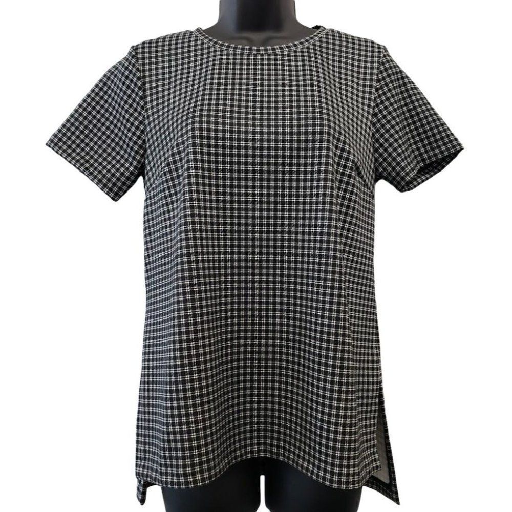 Michael Kors High Low Blouse Top Women's SMALL Black White Check-Print NEW